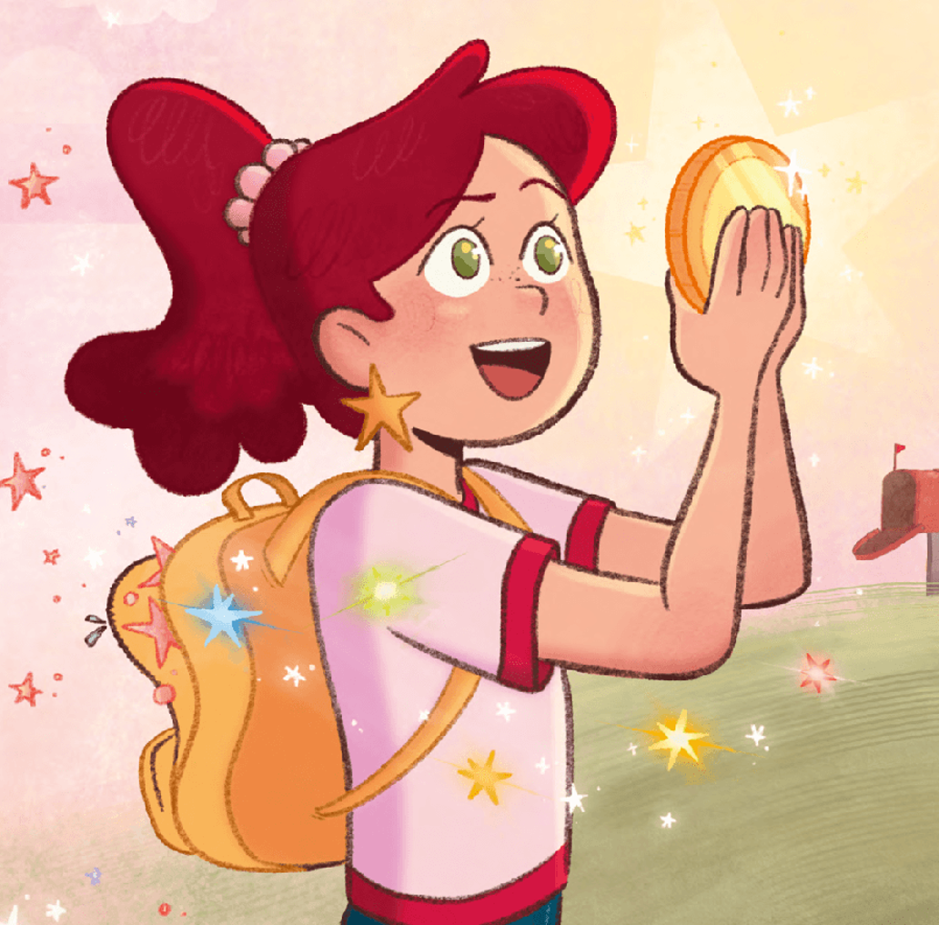 Ilustración niña con moneda